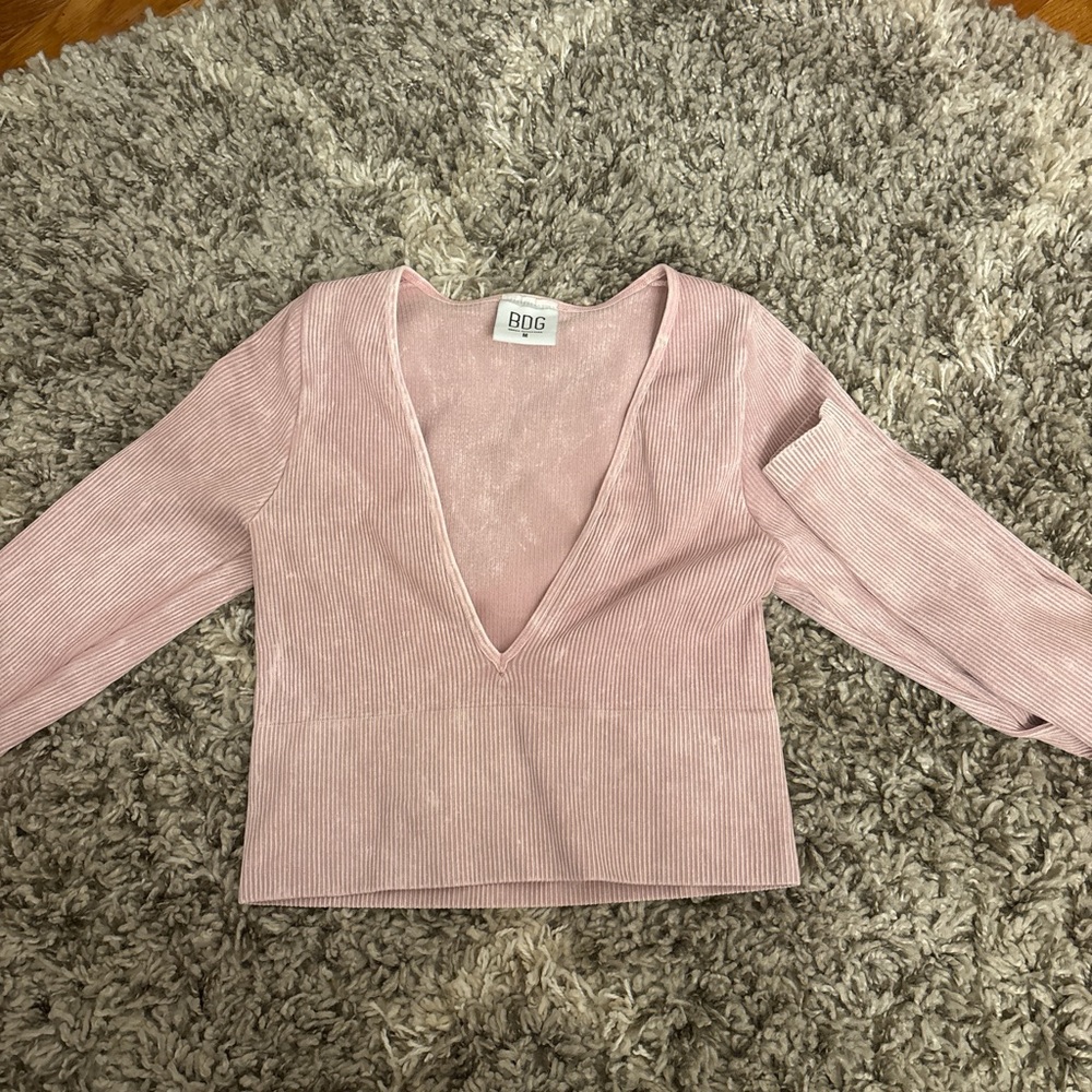 Urban Outfitters Pink Ribbed V-Neck Top